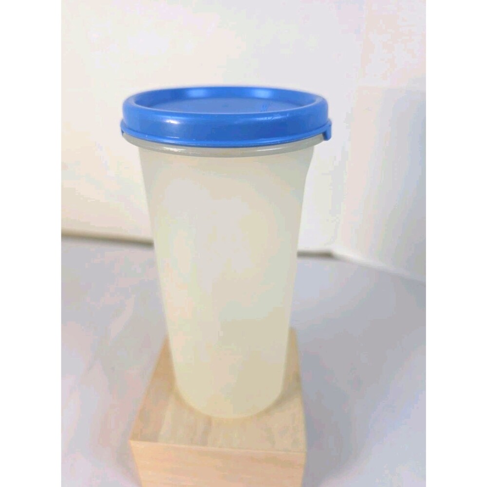 Vtg Tupperware Modular Mates 1641 Round Cylinder Container 22oz Sheer Blue Lid